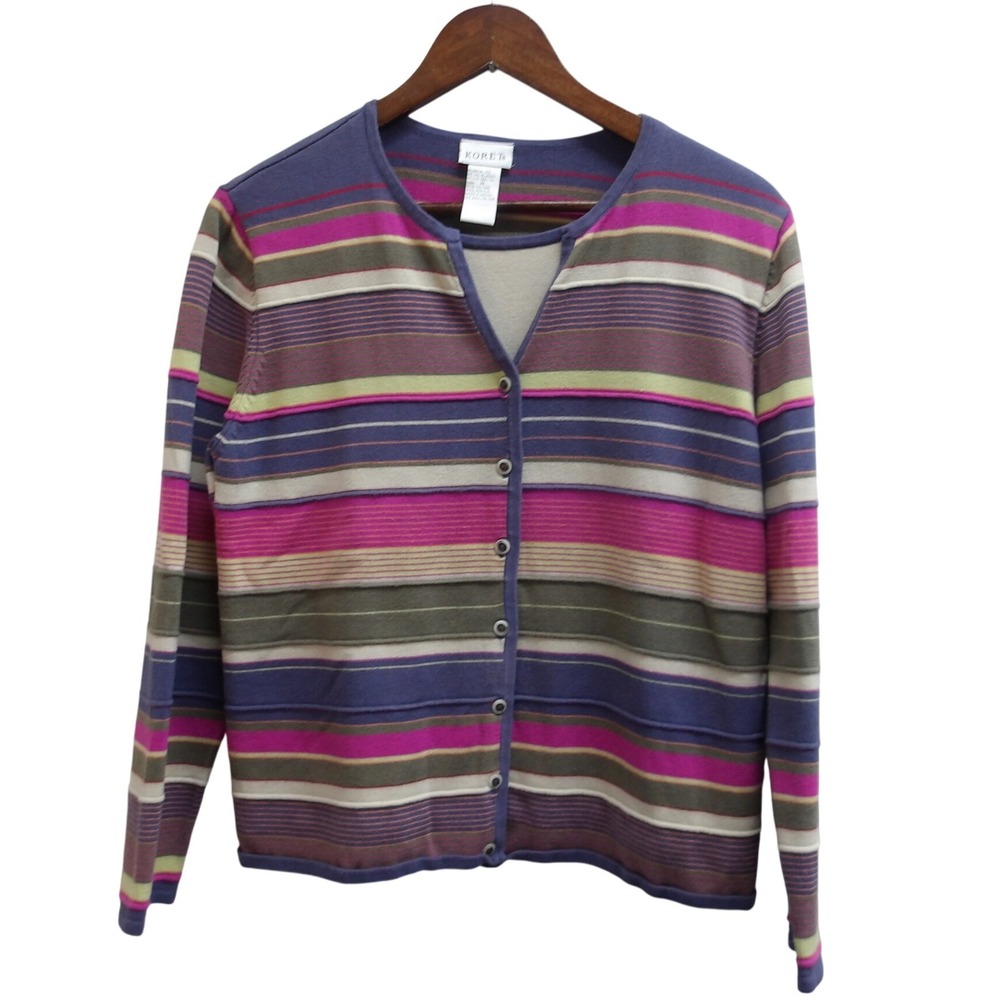 Koret Striped Cardigan Sweater Women's Size M Purple Pink Green / #1280